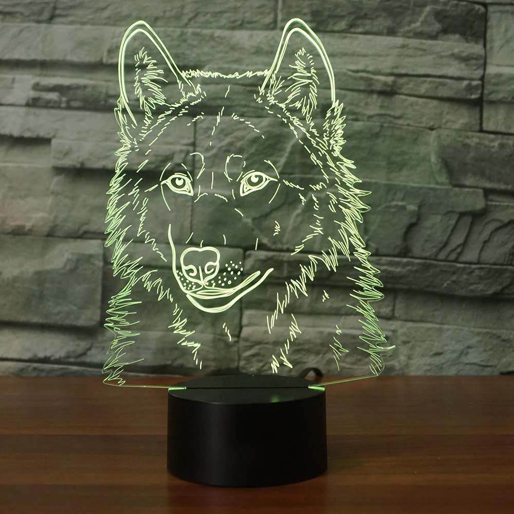 Волчья Голова 3D животное моделирование Настольный светильник светодиодный USB