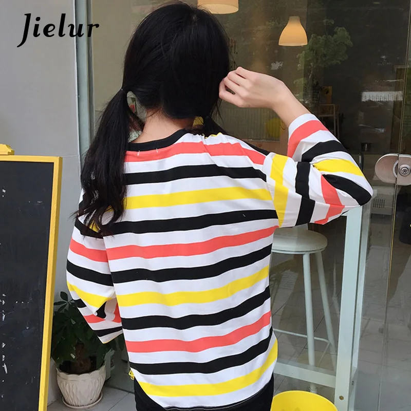 Jielur Chic простые осенние Для женщин Футболки Девушка Свободные круглым вырезом