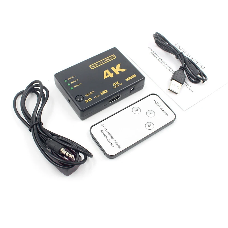 Черный HDMI переключатель, 3 порта 4K* 2K HDMI коммутатор сплиттер коробка Ultra HD для DVD HDTV Xbox PS3 PS4 с ИК инфракрасный приемник Пульт дистанционного управления - Цвет: Черный