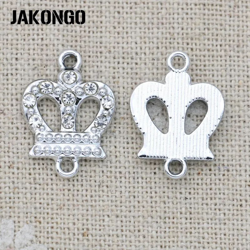 JAKONGO Silver Plated Crystal Crown Charm Connector for Jewelry Making Bracelet Accessories Findings Handmade DIY 20x14mm | Украшения и