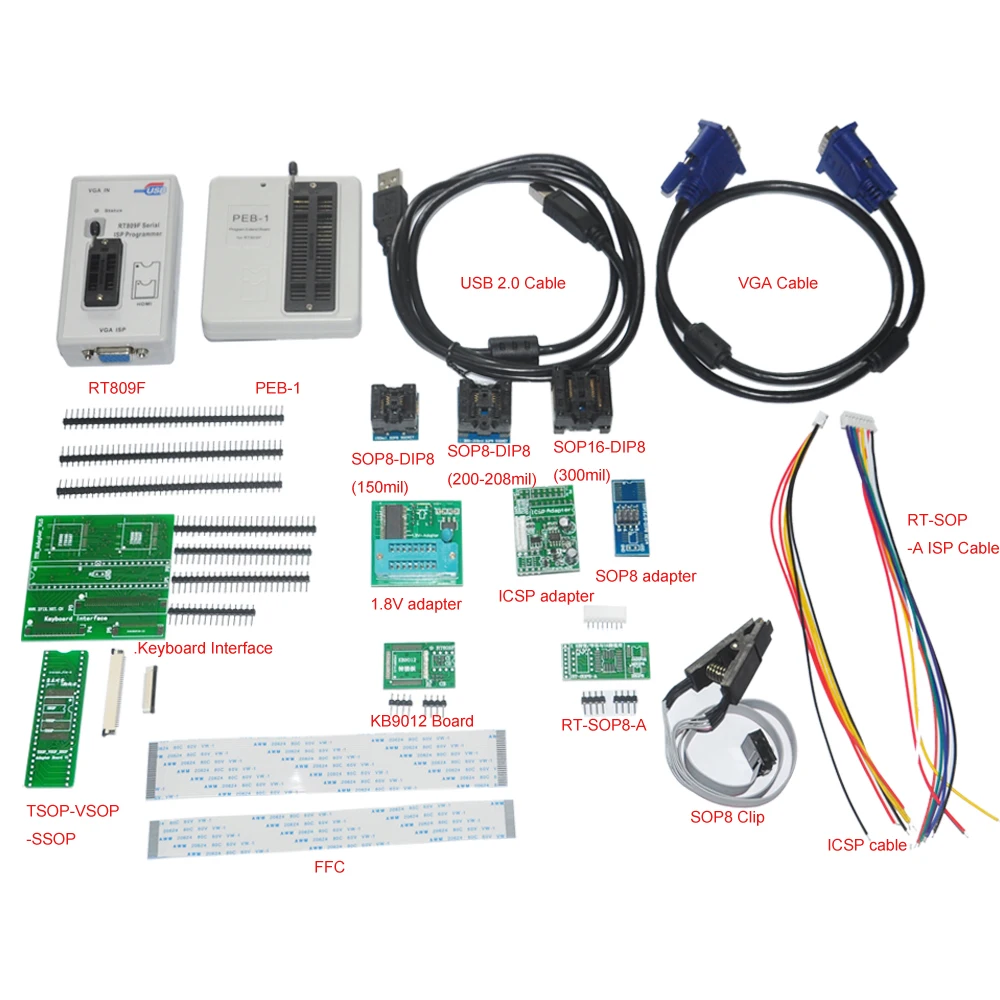RT809F USB программатор все адаптеры SOP8 IC считыватель материнской платы с зажимом ЖК
