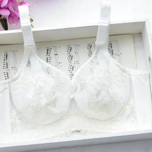 Baiclothing женская большая Размеры удобные 3/4 чашка на косточках мягкой кружевной бюстгалтер с цветами Для женщин белье 32 34, 36, 38, 40, 42, B, C, D, E, F - Цвет: White