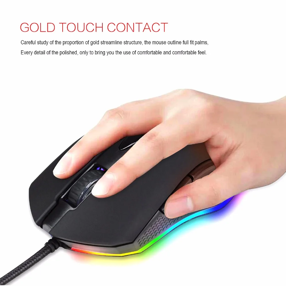 Игровая мышь проводная USB оптическая 4800 точек/дюйм RGB световая с подсветкой