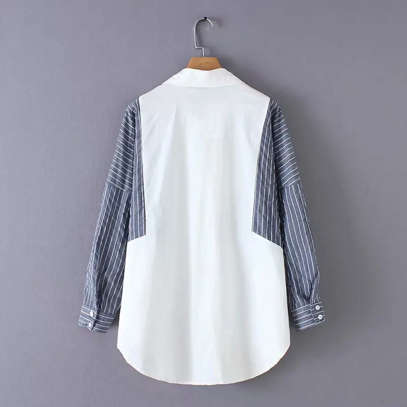 Новая женская модная полосатая Лоскутная Повседневная тонкая блузка шикарная с