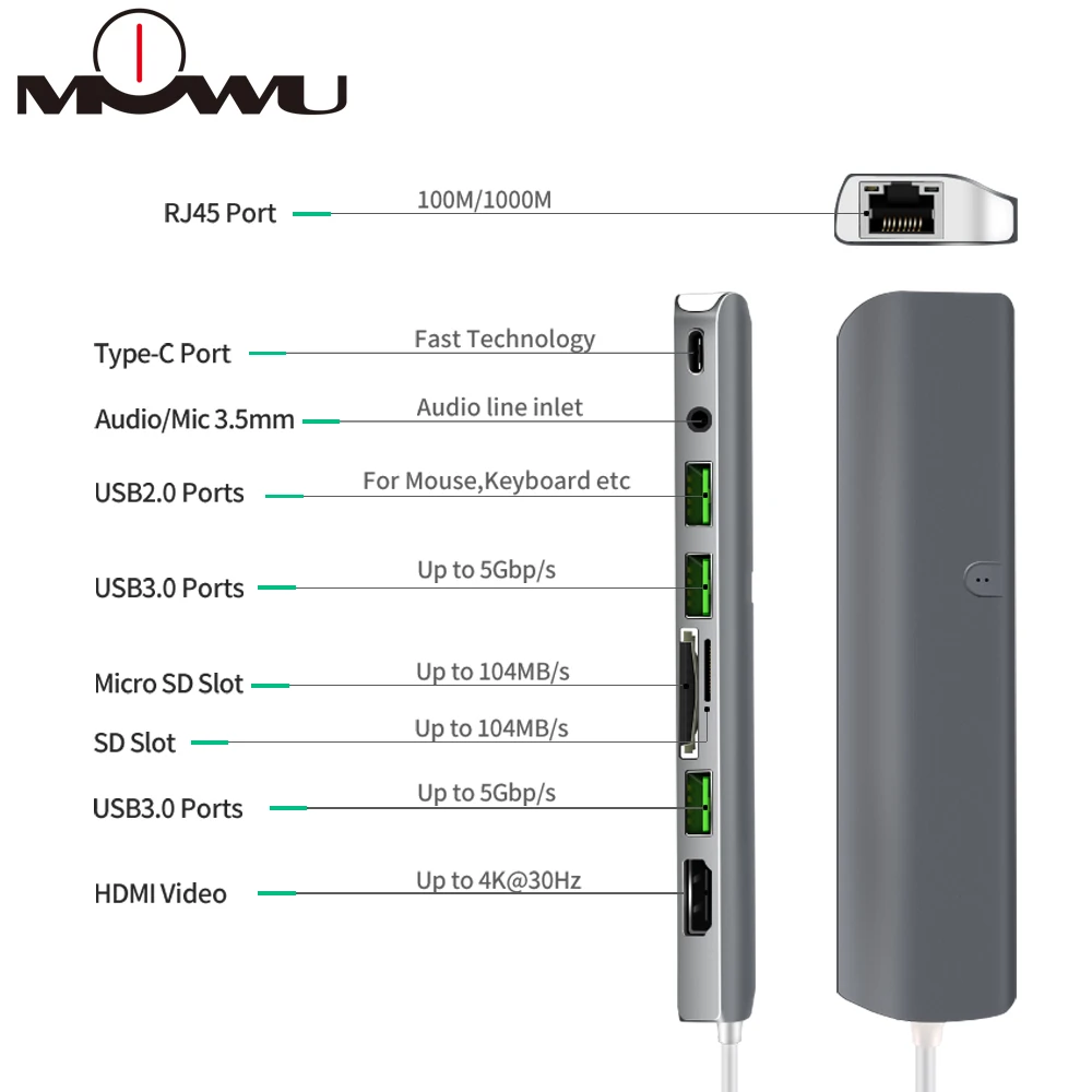 Адаптер для USB TYPE C Thunderbolt 3 9 в 1 с HDMI 4k PD 0 кардридер SD TF карт MacBook Pro Air 13 15|USB-хабы| |
