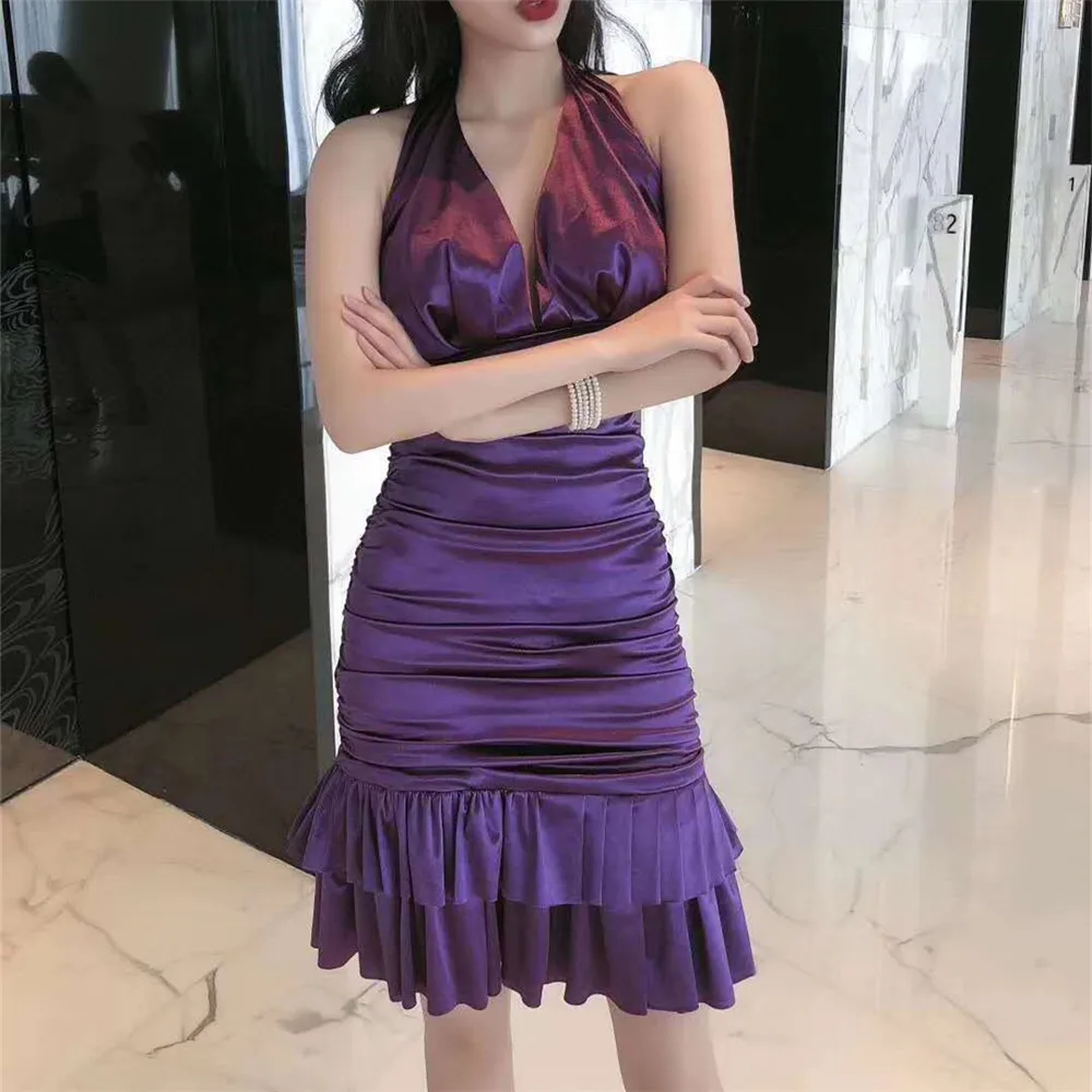 KLEEZY 2019 модные Femme фиолетового цвета на бретелях бандажный без спинки платье как у