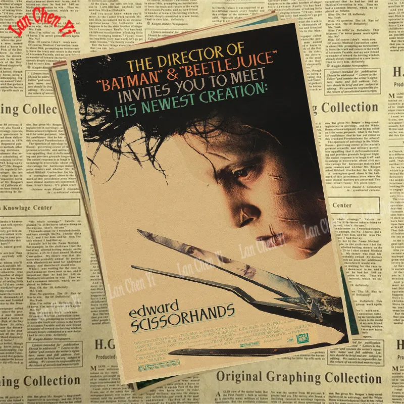 Эдварда Scissorhands винтажная крафт-бумага классический фильм постер художественные изделия для стен бумага краска Наклейка Декор кафе - Цвет: Темно-серый