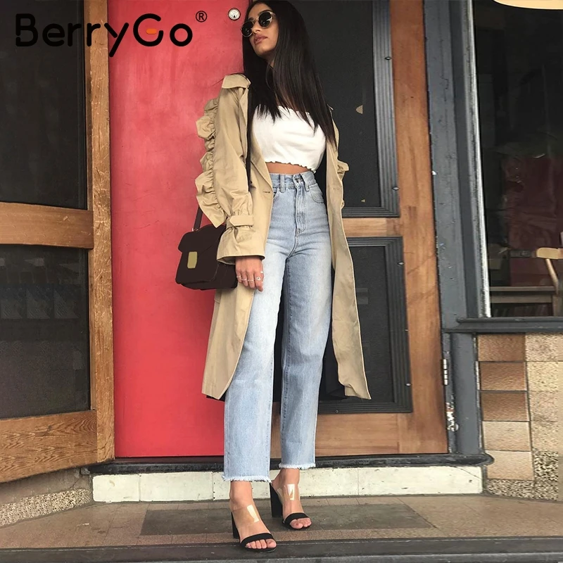 Женский Тренч с оборками по бокам BerryGo Элегантное Длинное осеннее пальто v
