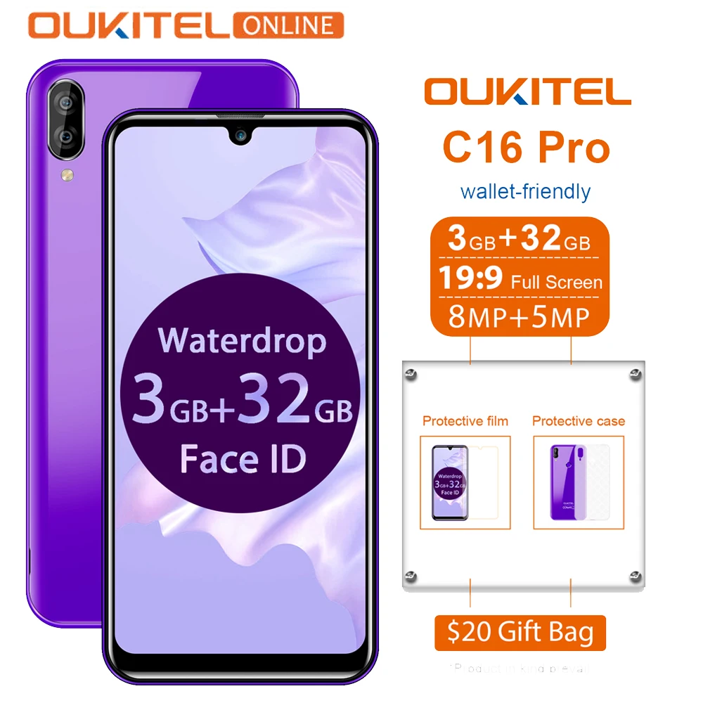 OUKITEL C16 Pro 5 71 ''Android 9 0 19:9 MT6761P 3 ГБ 32 смартфон отпечаток пальца Лицо ID