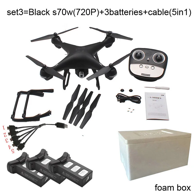 set3 S70W GPS fpv Радиоуправляемый Дрон с 1080 P or720 HD Регулируемый широкий угол Камера Wi-Fi в режиме реального времени fpv Follow Me возвращении домой Радиоуправляемый квадрокоптер - Цвет: set3