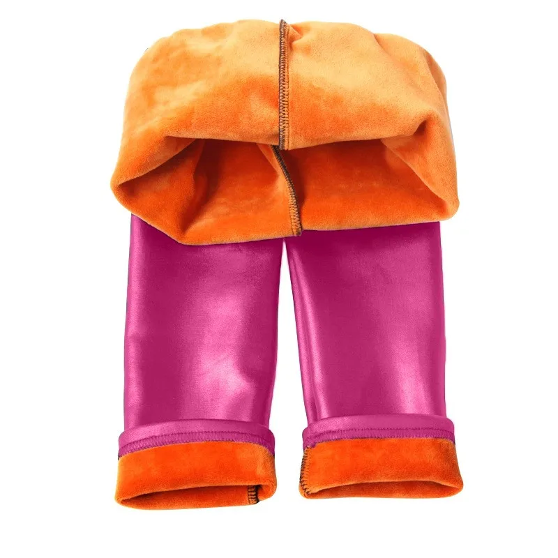 Модные леггинсы из искусственной кожи для девочек осенне-зимняя теплая детская