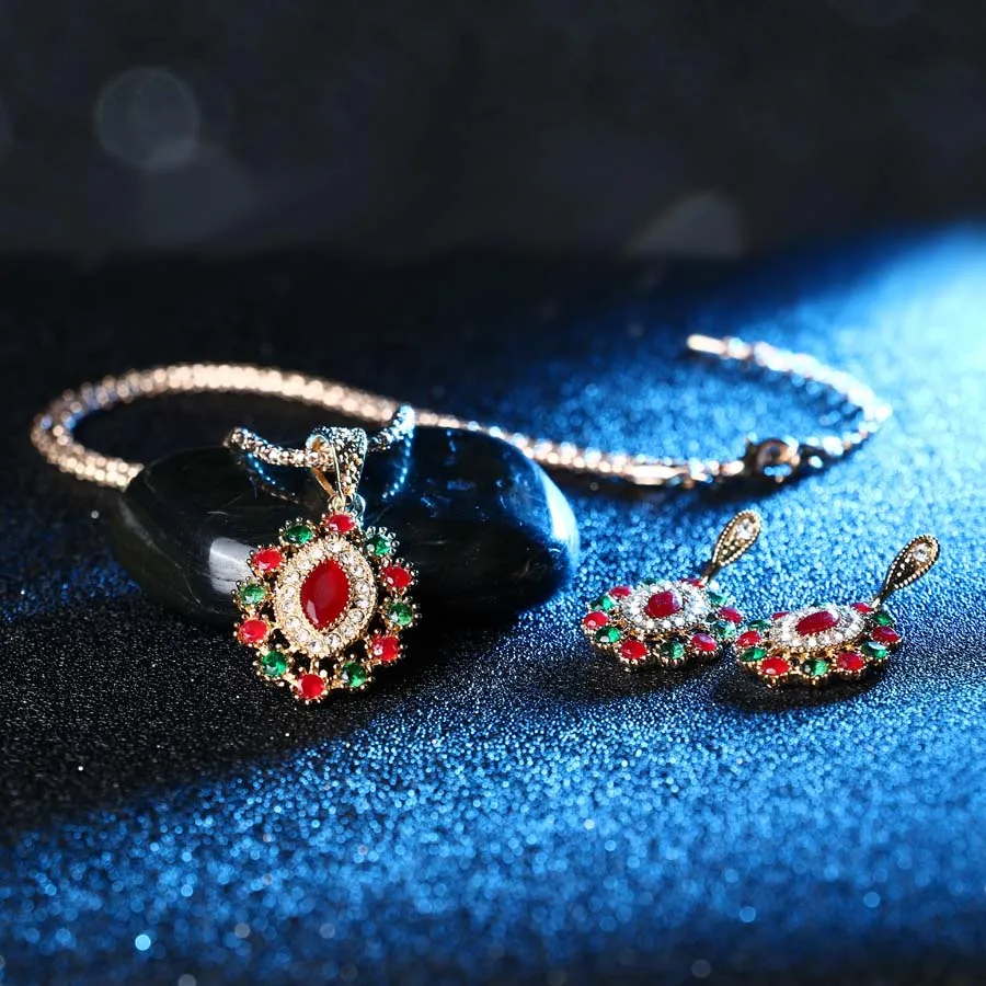 Лидер продаж 2017 набор индийских ювелирных изделий ожерелье и серьги с красными