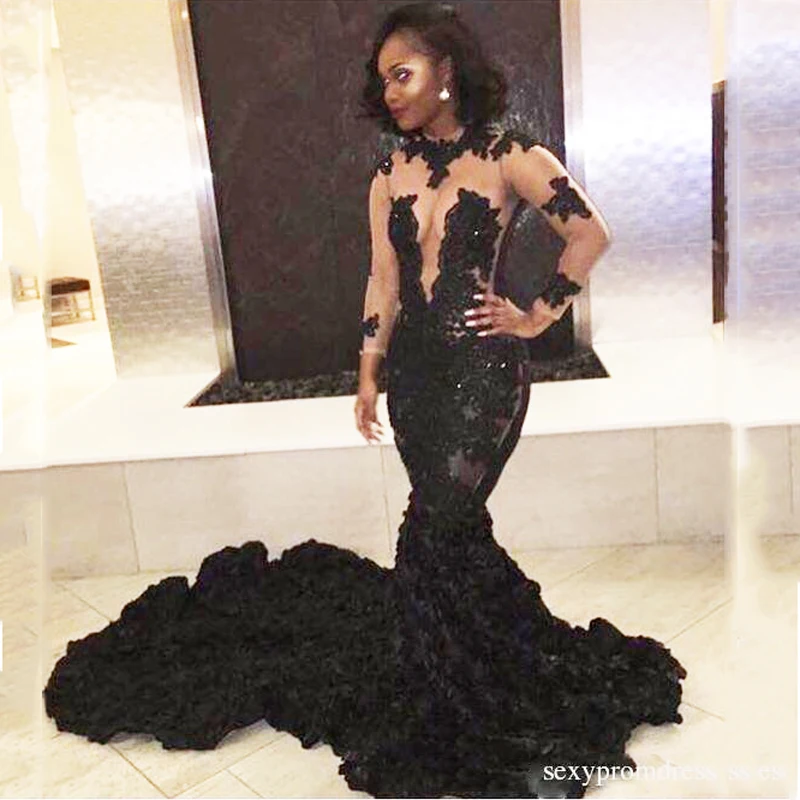 hot sexy mermaid prom dress long 3D flower black graduation for girls floor length gowns vestidos de noiva longo | Свадьбы и