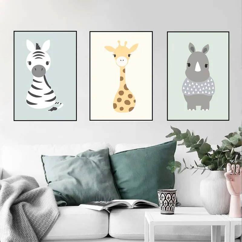 

Woodland Animal Lion Giraffe Posters Nursery Prints Wall Art Canvas Painting Nordic Picture for Kids Room Home Decoration