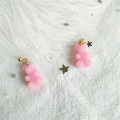 shi xin pink S925 Creative Funny Cute Cartoon Bear Dangle Earring Macarons Lovely Animals Resin Earring Women Girls Jewelry Best Drop Earring - Metal Color: shi xin pink