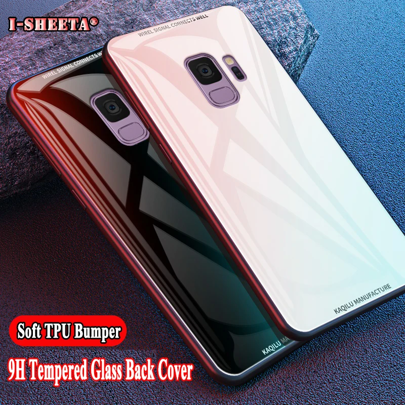 Shockproof Hybrid Soft TPU Silicone Bumper 9H Tempered Glass Hard Black Cover for Samsung Galaxy S7 edge S8 S9 Plus S8Plus Case |
