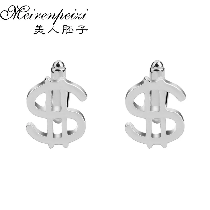 One Pair Silver Money Dollar Sign Cufflinks Rich Jewelry Cufflink Best Gift For Men Accountant Stock Broker Cuff Links