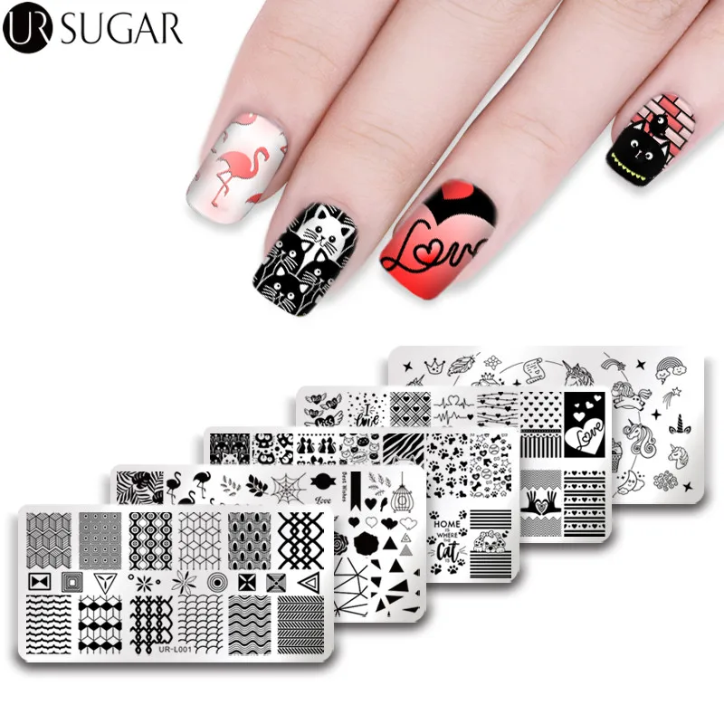 Ur Sugar пластина для штамповки ногтей прямоугольная валентинка шаблон для животных DIY маникюрная пластина с изображениями для нейл-арта для штамповки лака DIY