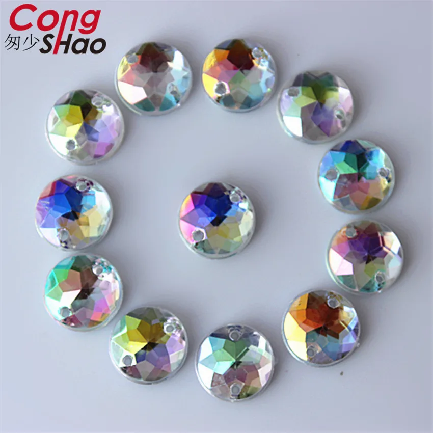 Cong Shao 300pcs 10mm AB Colorful Flatback Round Stones And Crystals Acrylic Rhinestone Trim Sewing 2 Hole Costume Button CS4 | Дом и сад