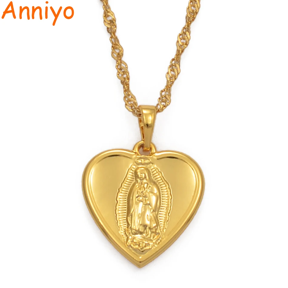 Anniyo/Сердце Девы Марии ожерелья Золото Цвет девственная Мария кулон для женщин