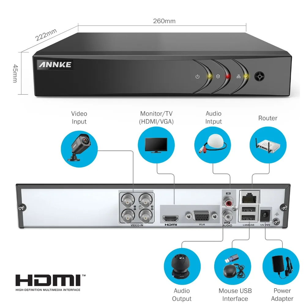 ANNKE 8CH 5in1 HD 1080N охранного видеонаблюдения Система DVR 720 P непогоды день/ночь на