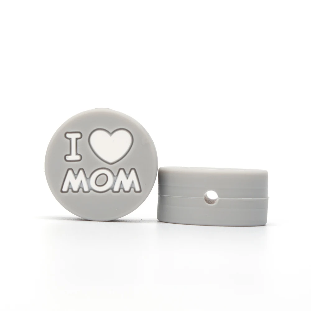 5 шт. круглые силиконовые бусы I Love Mom Dad 20 мм Ожерелье-прорезыватель бисер DIY BPA Free Perle Slicone Dentition Siliconen Kralen Toys - Цвет: Light Gray Mom
