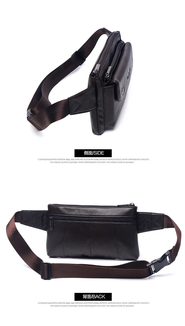 Men Belt Bag Pack Genuine Leather High Quality Multifunction Single Chest Bag Male Real Retro Leisure Hip Fanny Bum Bags