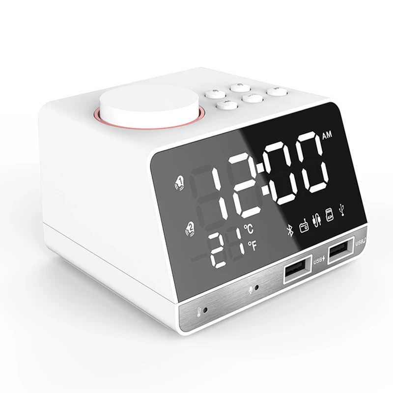 Цифровой Будильник Bluetooth динамик двойной usb порты светодиодный температурный
