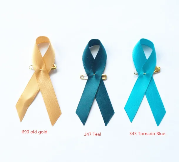 

500pcs Free shipping Teal Awareness ribbon bows Fabric Ribbons w/ Safety Pins