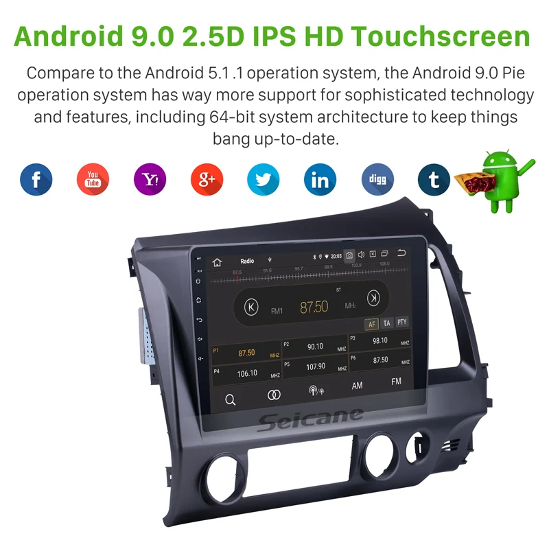Seicane Android 9,0 радио GPS 2 DIN в автомобиль стерео плеер для 2006 2007-2011 Honda CIVIC поддержка 3g WiFi OBD2 DVR камера заднего вида