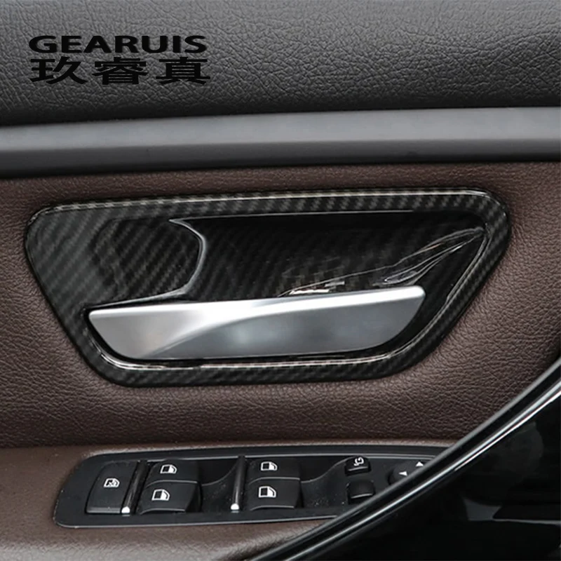 

Car Styling Carbon fiber Door Handle Covers Trim Door Bowl Stickers trim For BMW 3 Serise F30 3gt F34 Interior Auto Accessories