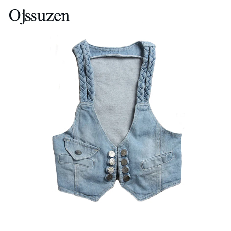Корейский стиль короткий жилет куртка без рукавов женский джинсовый винтажный