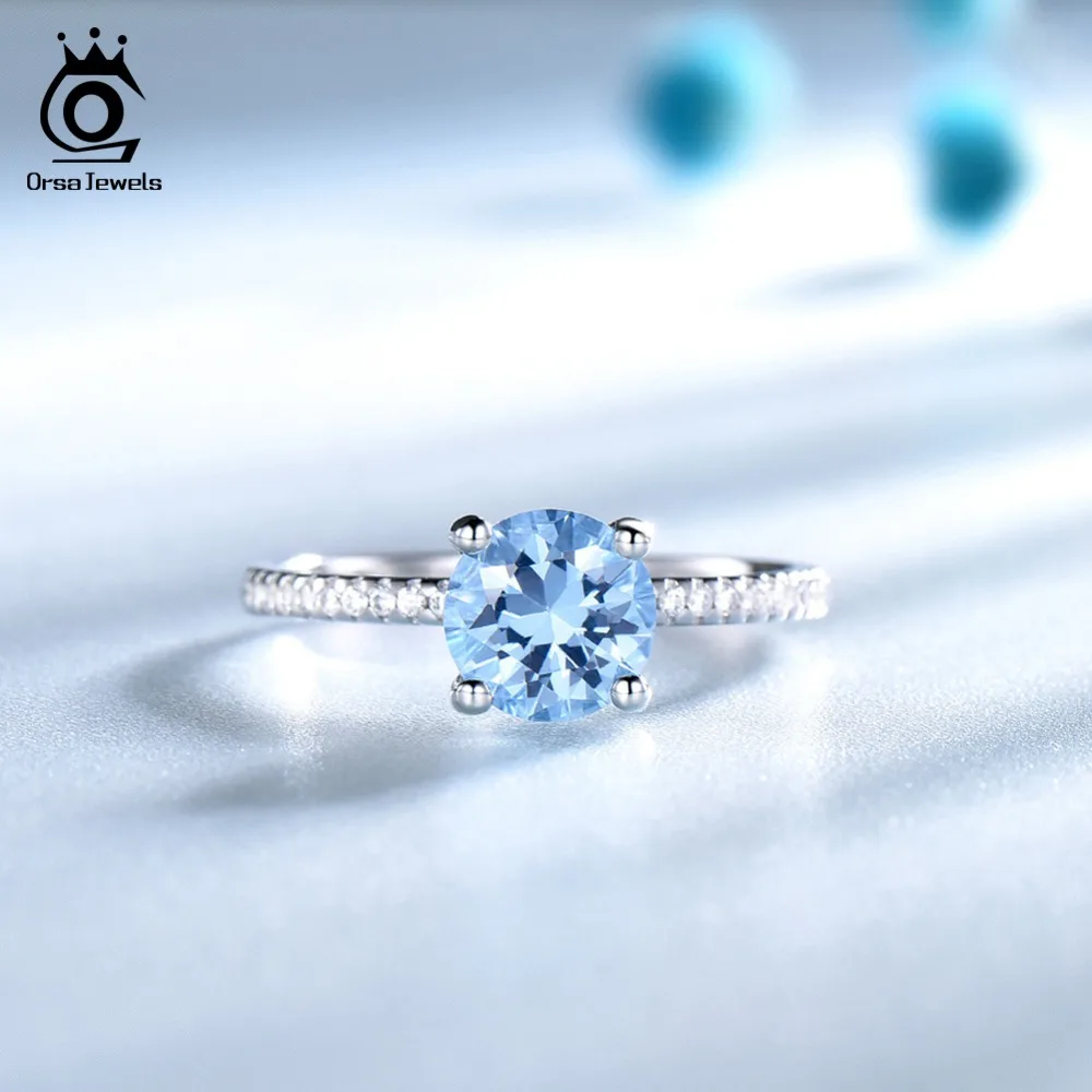 ORSA JEWELS Настоящее 925 пробы Серебряное обручальное кольцо для женщин, обручальное кольцо с натуральным голубым топазом, женское ювелирное изделие, подарок VSR10