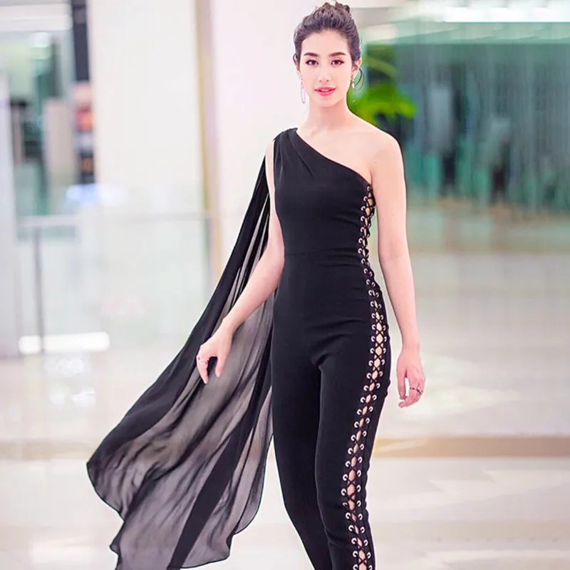Женский комбинезон бандажный без рукавов с открытой спиной для ночного клуба 2019 |