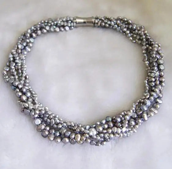 Подлинное серое ожерелье из пресноводного жемчуга многожильные жемчужные