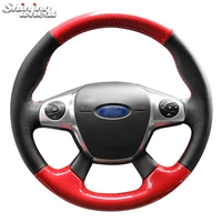 shining wheat red pu carbon fiber black leather car steering wheel cover for ford focus 3 2012 2014 kuga escape 2013 2016 c max