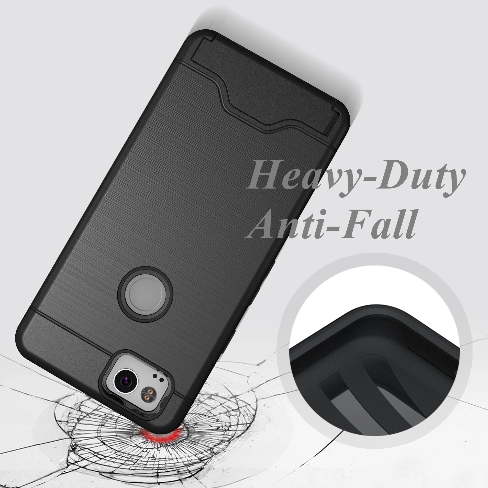 S&ampJ Google Pixel 2 Fashion Heavy Duty Protect with Kickstand and Card Pocket Cell Phone Case for |