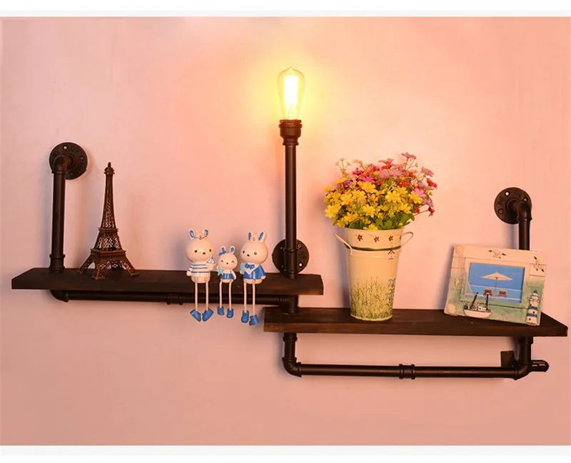 Juliyang Американский кабинет коридор ресторан кованого железа промышленные книжные полки трубы Настенные светильники могут быть помещены украшения