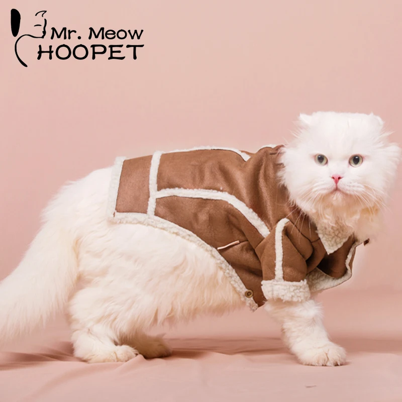 Hoopet куртка для питомца, кошки одежда теплая, верхняя одежда декоративная вязаная жилетка с карманами; Одежда для кошек; коричневый и серый пальто для щенка