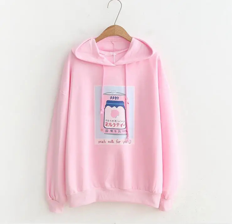 Японский осенний милый персиковый банки для напитков Печатный Свободный пуловер