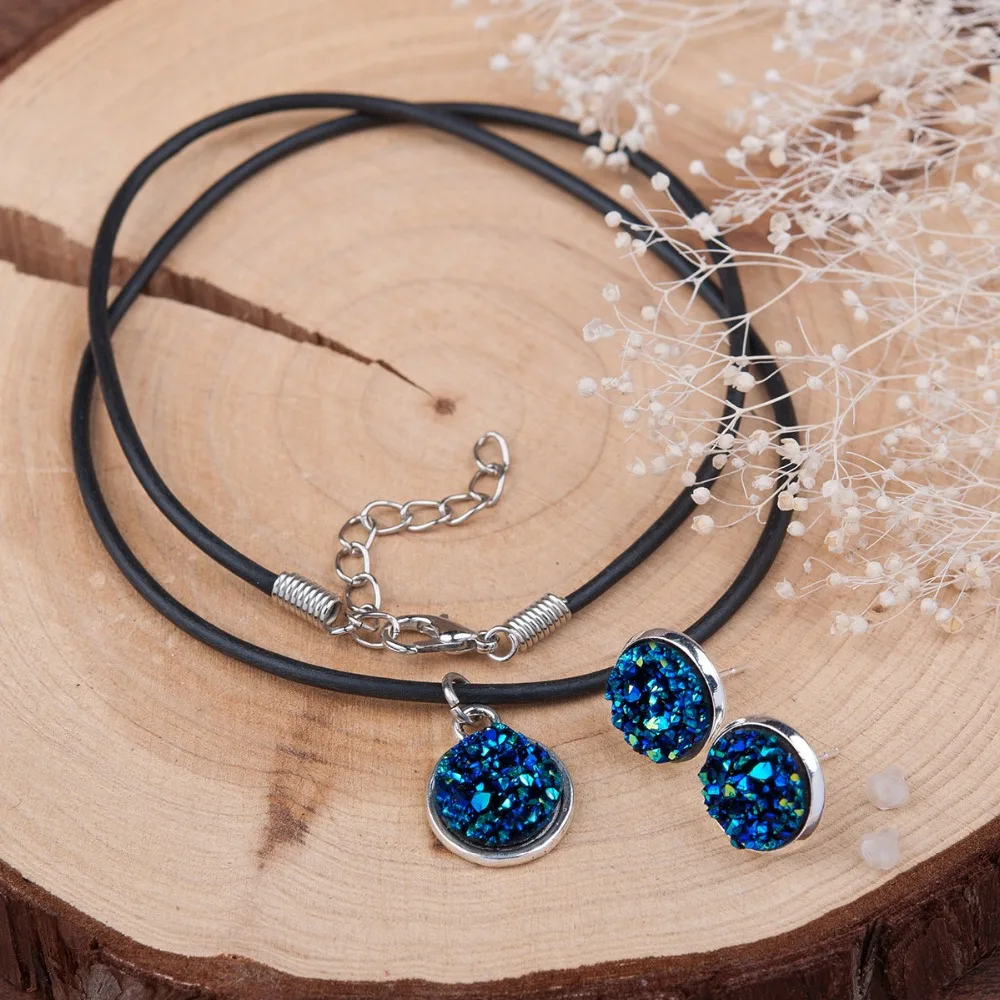 DoreenBeads ручной работы серебряный цвет Drusy Смола Кабошон Кулон ожерелье Серебряный