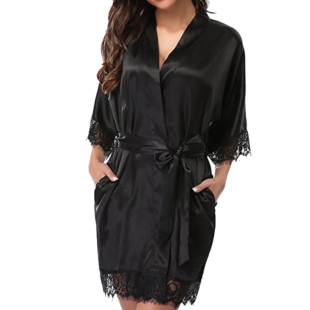 

Women's Lady Sexy Lace Sleepwear Satin Nightwear Lingerie Pajamas Suit Ladies large size straps lace stitching gown thong F80