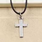 Новая Мода тибетский серебристый цвет Ожерелье Подвеска Крест чокер Шарм черный кожаный шнур заводская цена ювелирные изделия ручной работы