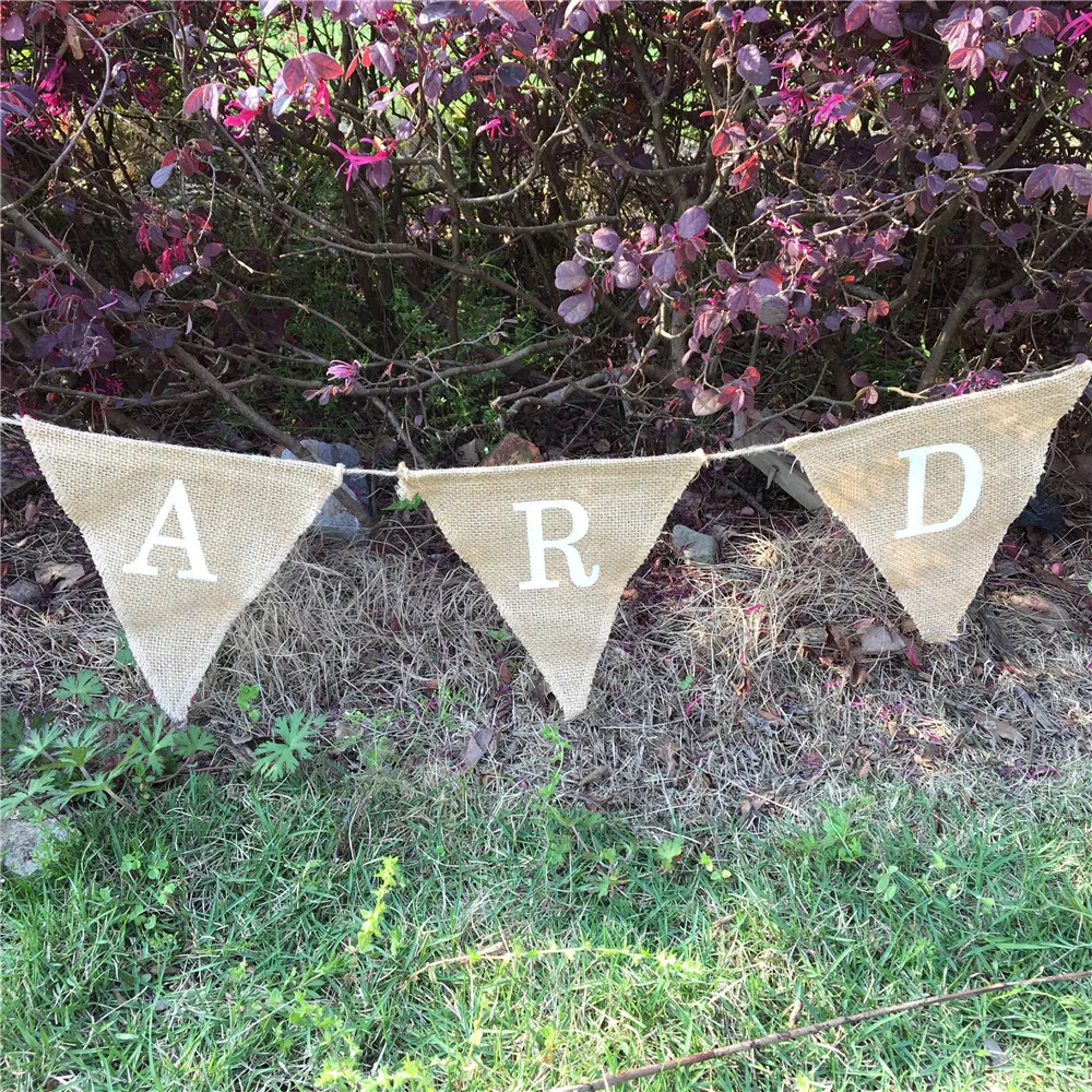7 флагов надпись открытки любовь сердце мини-холщовый баннер Hessian выемка