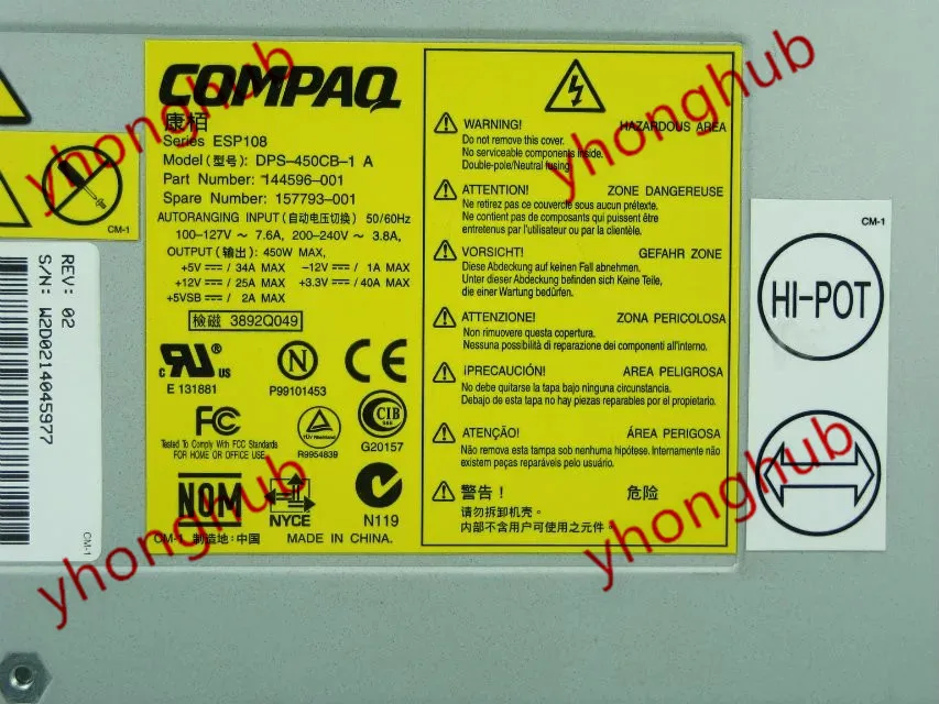Блок питания для сервера ProLiant ML570 G1 450 Вт PSU ML530 DPS 450CB 1 A 144596 001 157793 001|server power supply|power