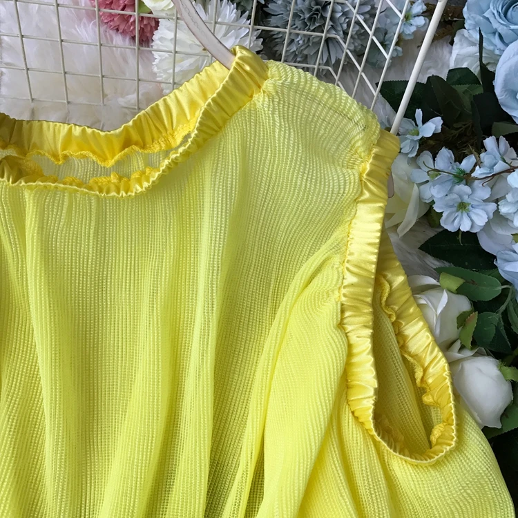 ALPHALMODA новые винтажные шифоновые блузки с открытыми плечами с расклешенными рукавами Женские однотонные свободные полупрозрачные элегантные блузки рубашка