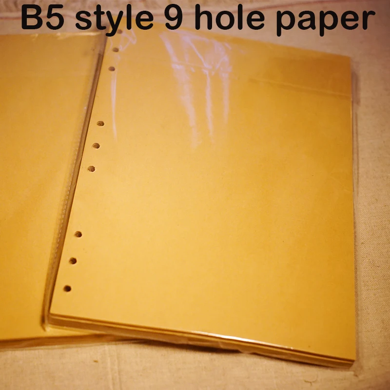 Standard B5 spiral notebook inside 60 pcs quality kraft paper page 9 hole on paper loose leaf page for genuine leather notebook