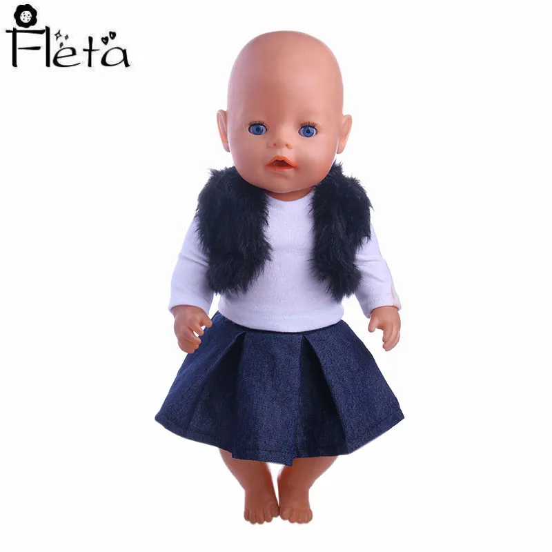 Fleta, кукла, 3 комплекта зимнего костюма, плюшевый жилет+ белая футболка с длинными рукавами+ юбка+ колготки для 18 дюймов или 43 см, американские кукольные аксессуары