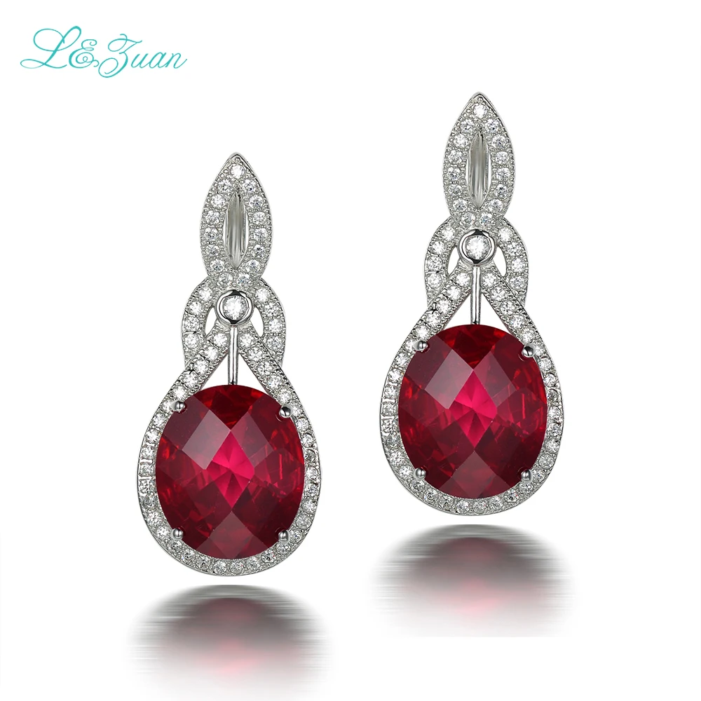 L & zuan S925 Серебряные рубиновые Висячие серьги для женщин модные 10.52ct красные капли