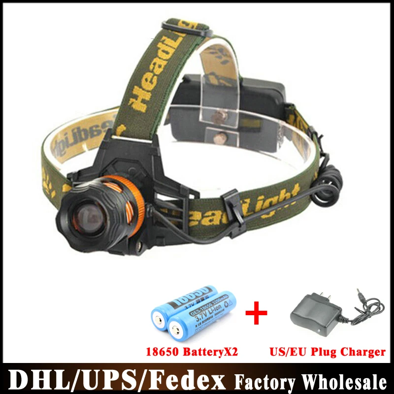 

DHL Fedex UPS 100pcs/lot Fishing Light Q5 LED10W&Double Light Blue Search Light Zoom Bright Light Head Lamp Rechargeable